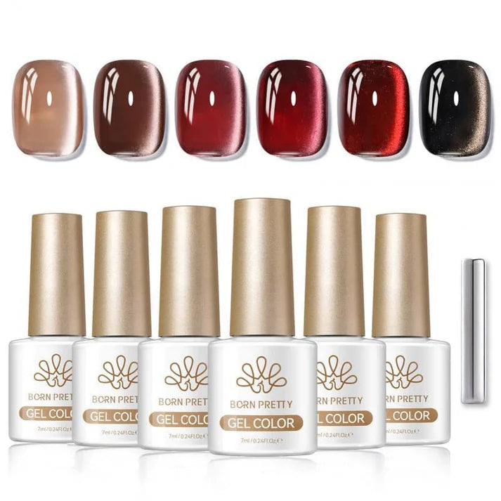 Cat Eye Magnetic Gel - Ebony Rose - Born Pretty Set de 6pcs